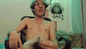 Skinny twink With Glasses stroking His 10-Pounder