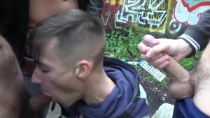 French slut gets Three biggest cocks outdoors